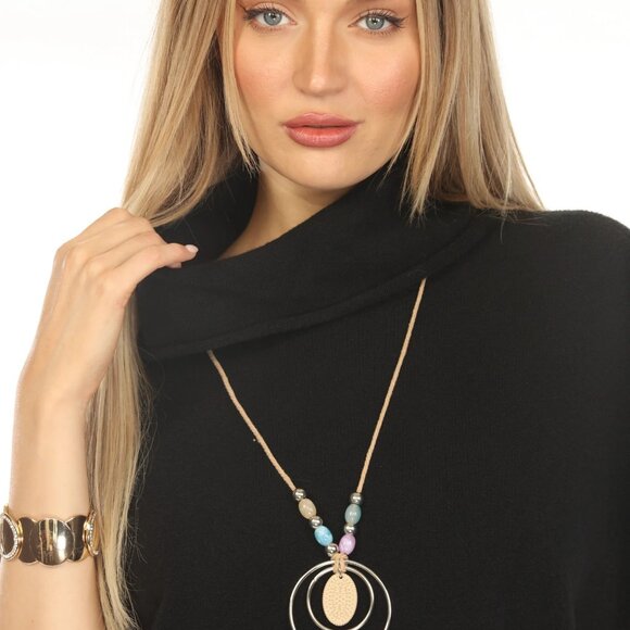 Black mock neck pockets cape Sweater - Picture 2 of 8